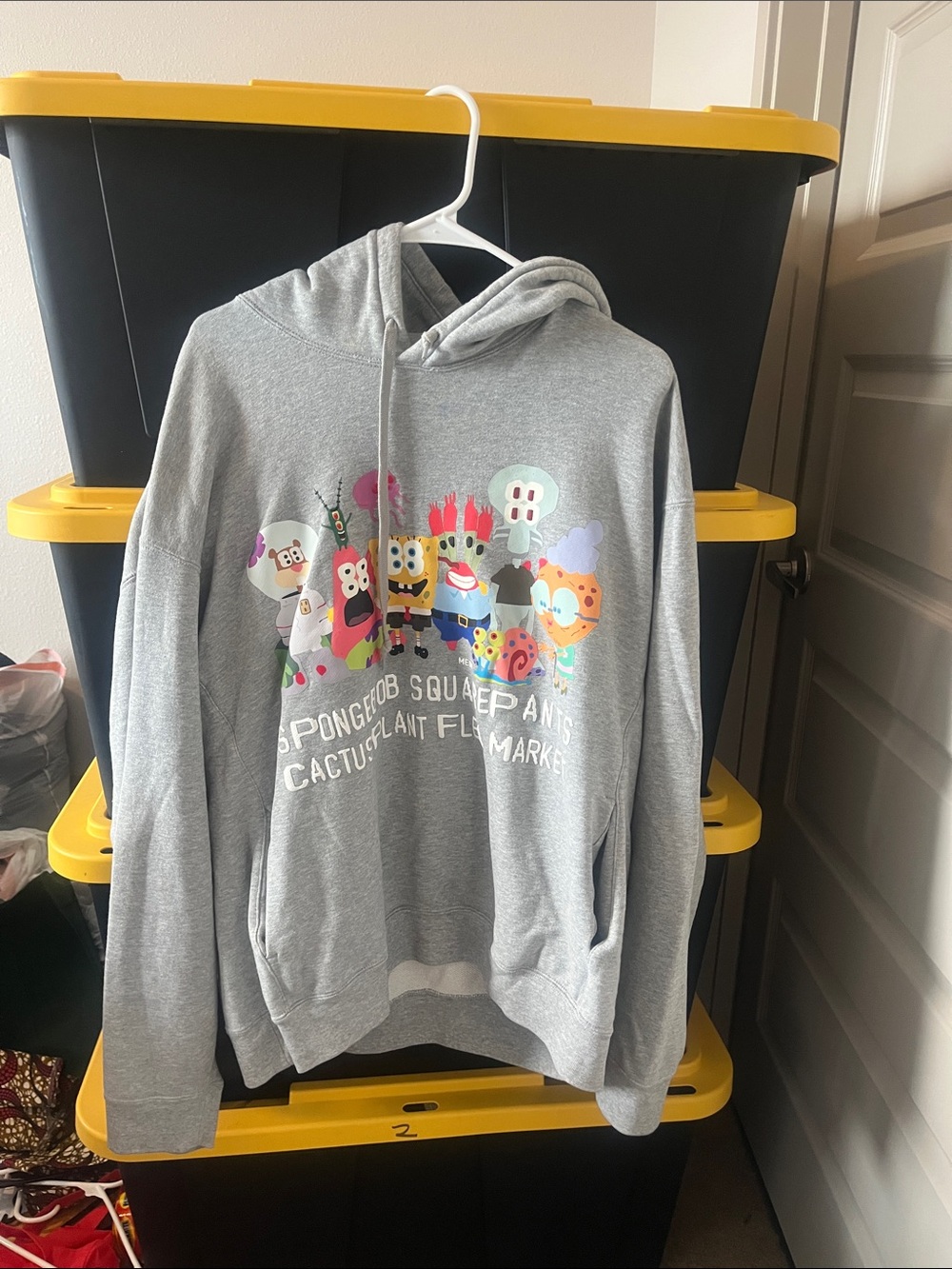 Cactus Plant Flea Market Gray SpongeBob Character Graphic Hoodie